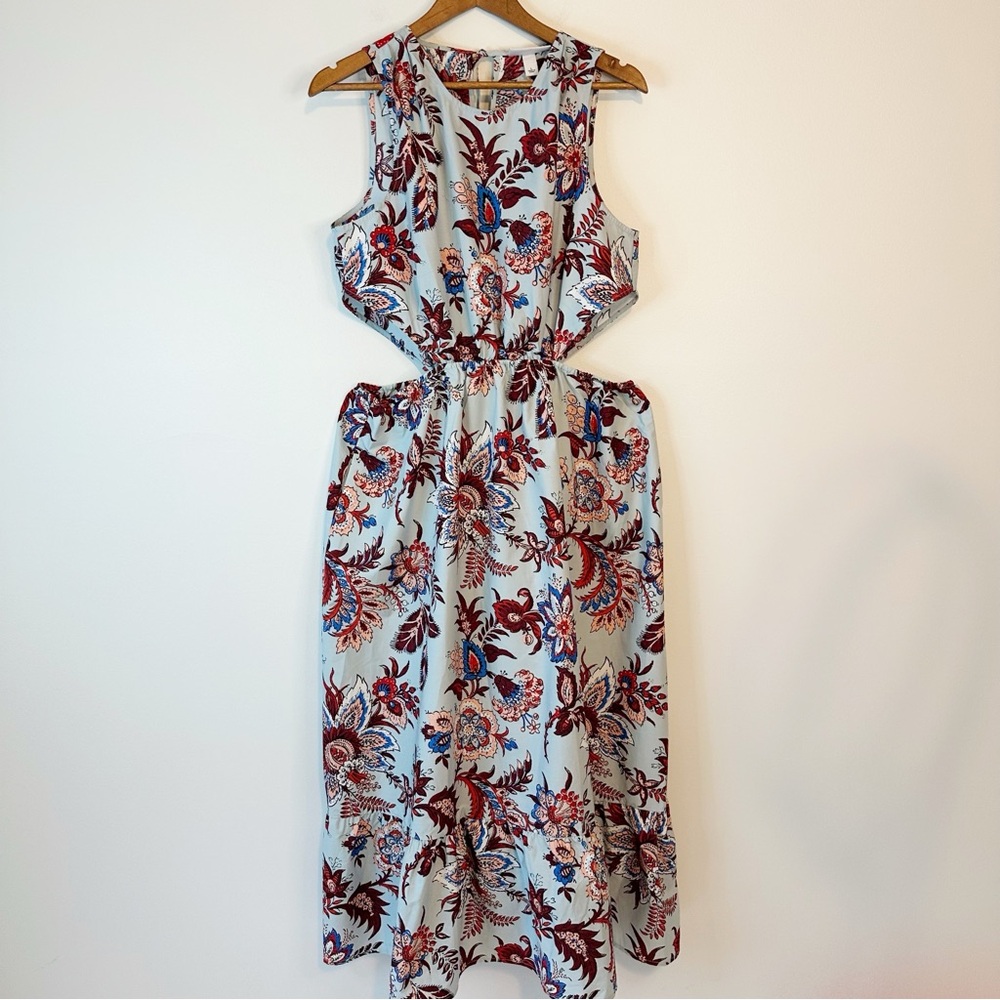 NWT RHODE Target Cut Out Midi Dress Floral Paisley Island Blue Pockets, Large - Picture 7 of 16